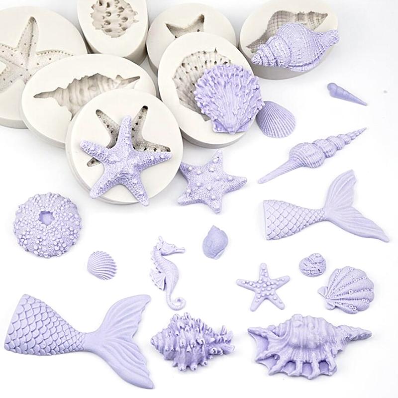 3D хвост русалки ракушка морская звезда силиконовая форма помадка торт декор форма для выпечки