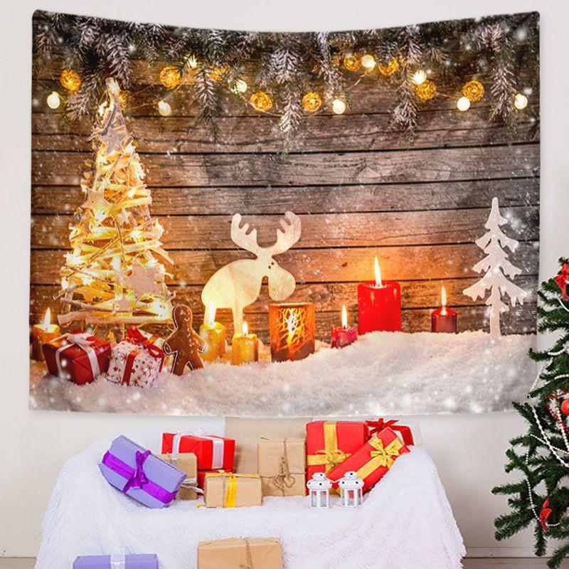 Retro Wooden House Fireplace Christmas Tapestry Background Cloth Wall Decoration Living Room Background Wall Room Decor