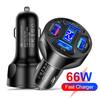 66W 4 USB Car Charger QC 3.0 Fast Charging Auto Mobile Phone Adapter with Voltage Display For iPhone Samsung Huawei Xiaomi