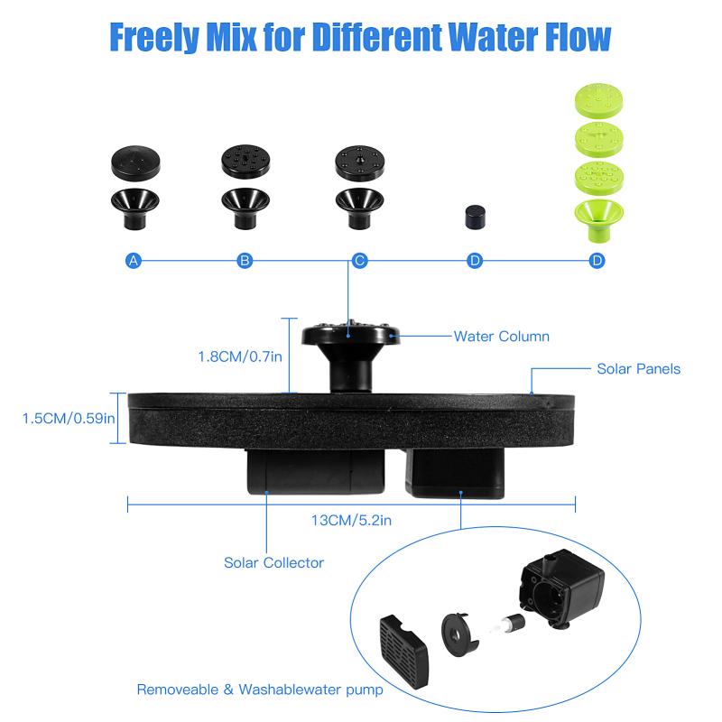 Солнечный фонтан 1 Вт, мини-портативный плавающий фонтанный насос с 10 насадками для сада на заднем дворе
