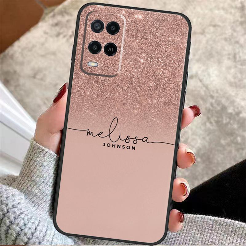 Personalised Initials Custom Glitter Case For OPPO A72 A52 A54S A57S A17 A77 A74 A94 A5 A9 A53 A15 A16 A76 A96 A18 A58 A78 A98
