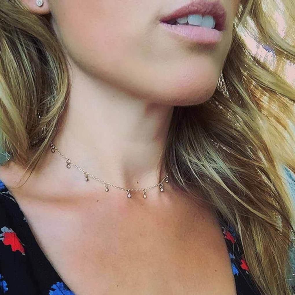 Lovely Korean Simple Alloy Necklace Choker Rhinestone Pendant Adjustable Chain Wedding Jewelry For Women Girls