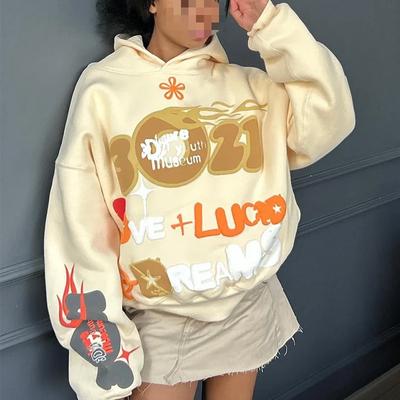 Осенне-зимняя толстовка с капюшоном и свободным верхом в европейском и американском стиле с принтом букв и цифр