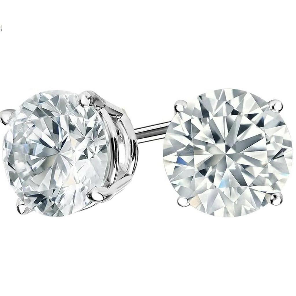 Драгоценности Prim 1 карат. Серьги-гвоздики с завинчивающейся крышкой из муассанита - Белое золото 14 карат - Сверкающие