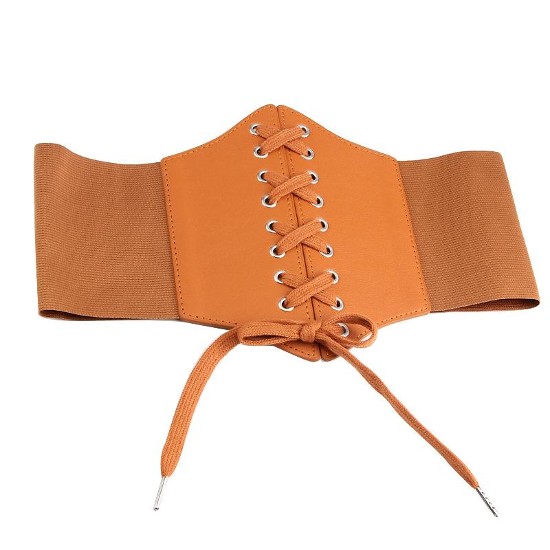 Летний Ретро Облегающий Боди Широкий Пояс-Печать Женский Эластичный Эластичный Пояс с Придворным Поясом