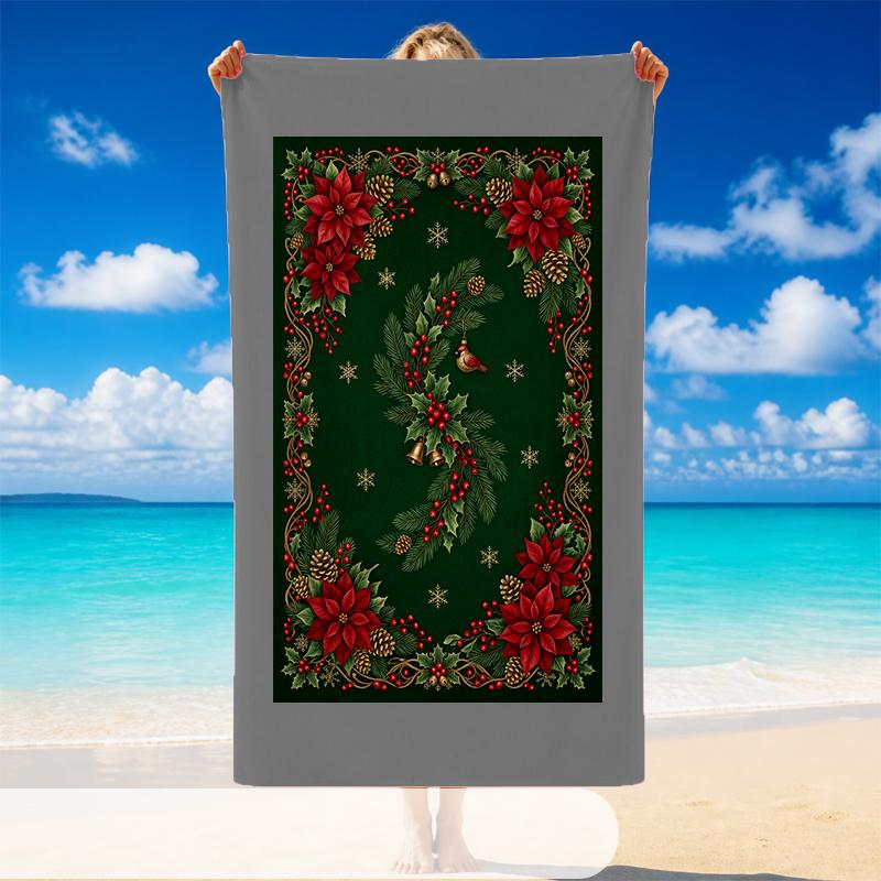 Christmas Printed Beach Towel Soft Quick Dry For Indoor Outdoor Home Use Holiday Gift