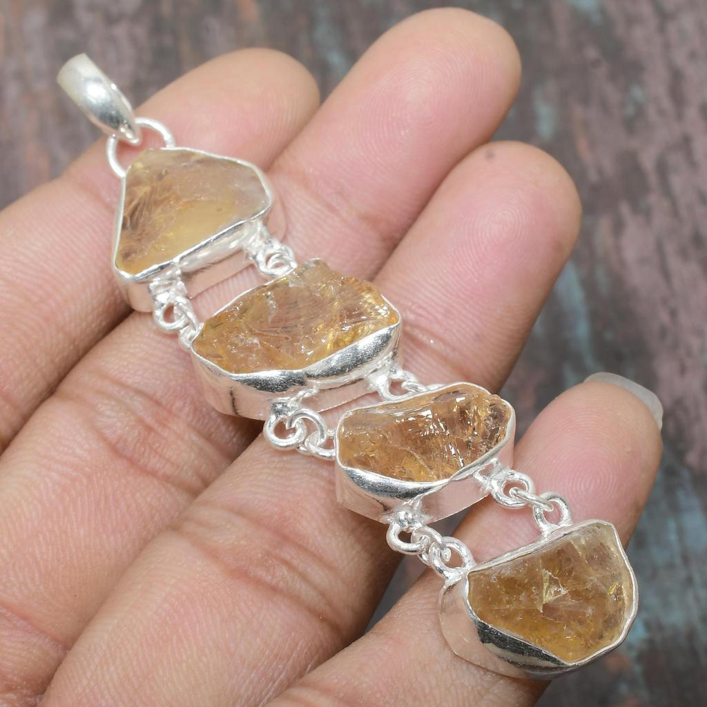 Citrine Crystal Gemstone 925 Sterling Silver Handmade Amazing Jewelry Pendant