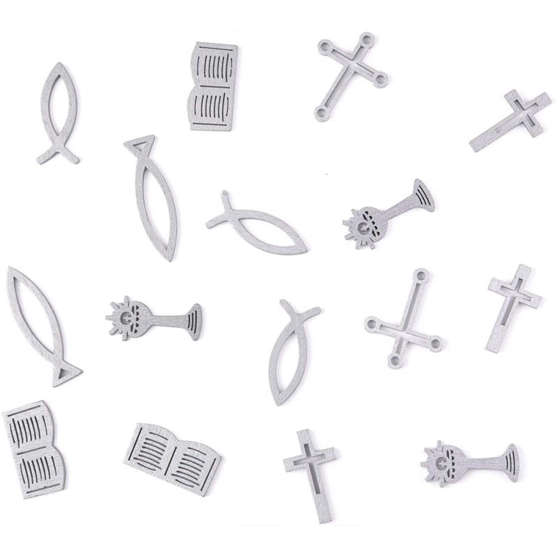 LUOM 120 Pcs/set Hollow Wooden Fish Cross Christening Decoration Communion Table Decoration