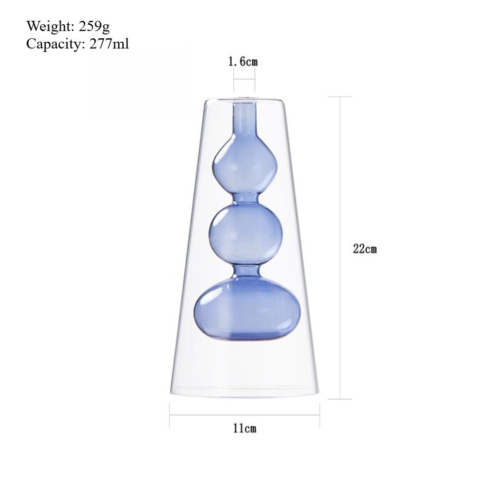 Creative Nordic Colorful Double-layer Glass Vase Transparent Hydroponic Dried Flower Vase Simple Restaurant Desktop Decor