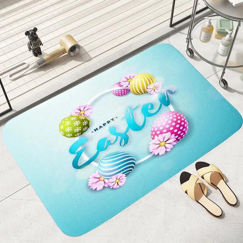 Anti-slip Easter Thanksgiving Cute Rabbit Egg Printed Entrance Doormat Soft Carpet for Living Room Bedroom Balcony Area Rug