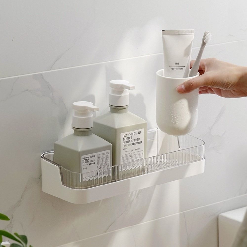 Wall Mounted Toiletries Holder No Nail Bathroom Shelf Bathroom Storage Rack for Shampoo