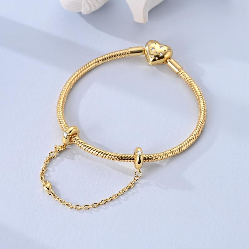 Original 925 Sterling Silver Charms Bead Silicone Gold Clip Chain Fit Original Bracelet For Women DIY Accessories Jewelry Gift