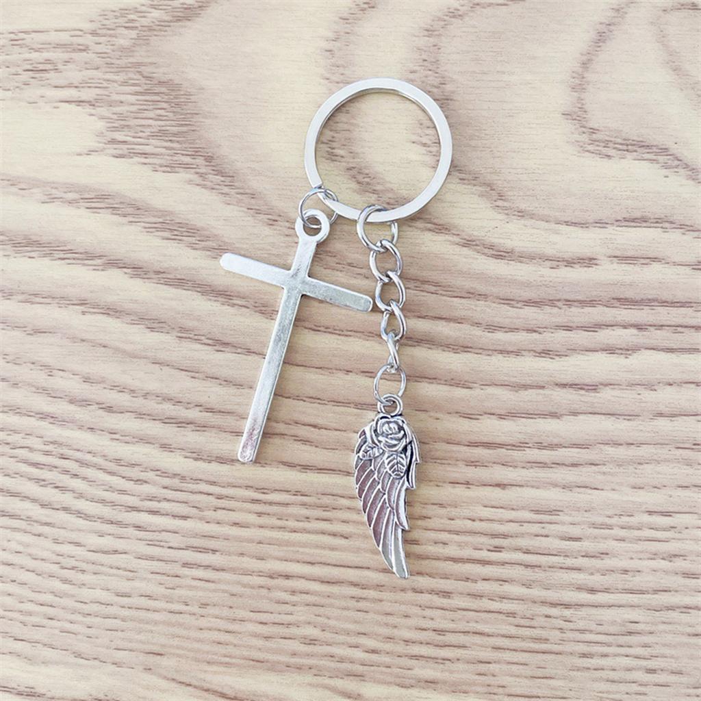 Элегантный держатель для ключей с крыльями розы и распятием, модное украшение для сумки-брелока для любителей моды и верующих