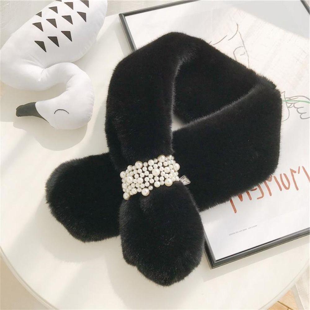 Thicken Shawl Faux Rabbit Fur Plush Neckerchief Wrap Neck Warmer Cross Scarf Solid Color