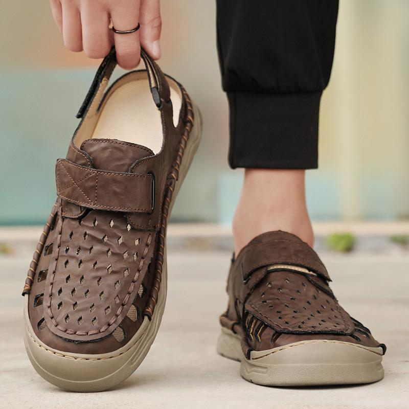 Men's Sandals Leather Male Hollow Out Walking Shoes Men Outdoor Driving Shoes Fashion Sneakers Non-Slip Casual Breathable Shoes