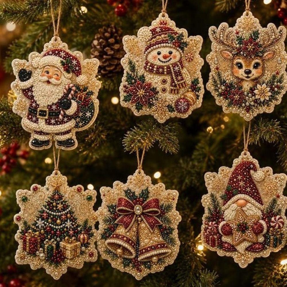 6PCS Hanging Cord DIY Craft Ornament Set Christmas Theme Christmas Ornaments Window Decoration