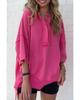 Rose Red Exposed Seam Button Neck Wide Sleeve Tunic Top