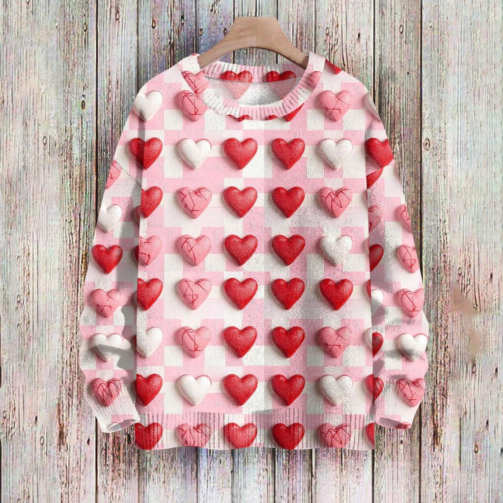С Днем святого Валентина, толстовки для женщин, вязаный свитер, симпатичная рубашка, осенний свитер с круглым вырезом, топы