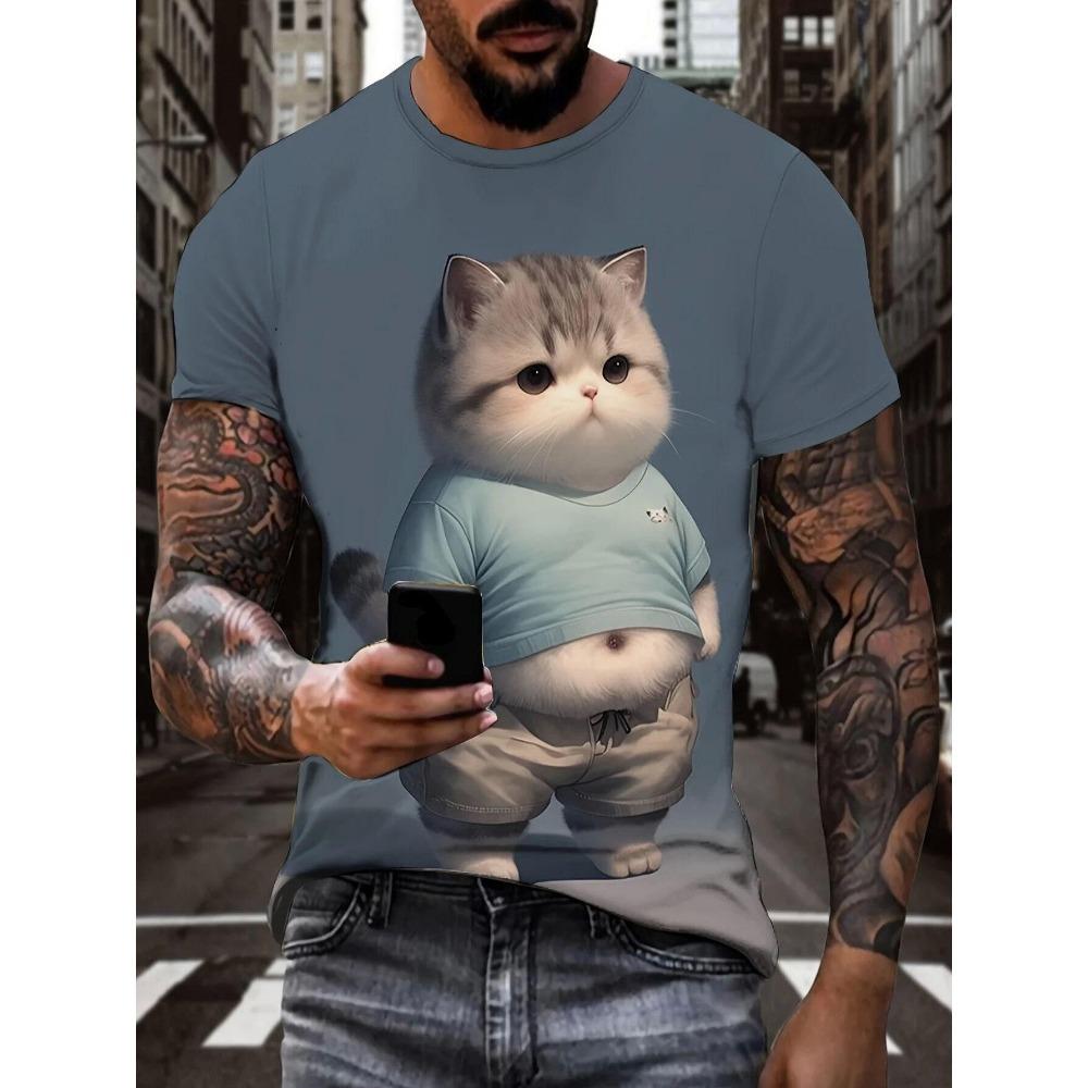 Модная мужская футболка 3D с животным принтом, свободная, с коротким рукавом