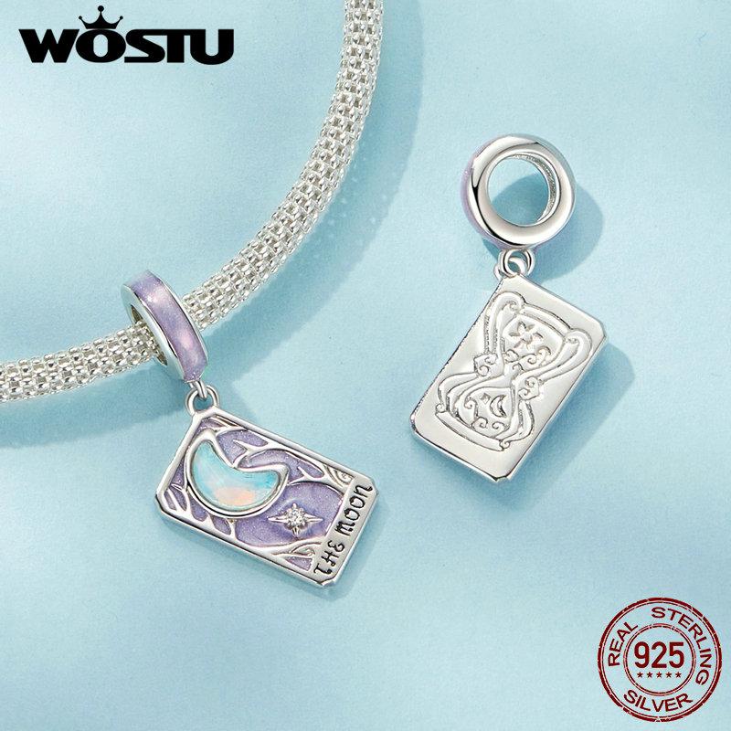 WOSTU 925 Sterling Silver Sun Moon Star Tarot Cards Pendents Lovers Charm Fit Original DIY Bracelet Necklace Birthday Jewelry