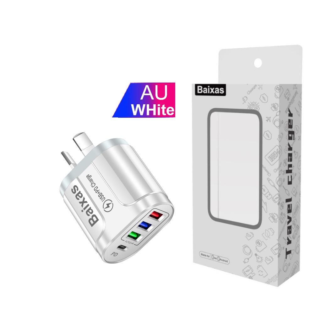 Многопортовое зарядное устройство для дома и путешествий EU/UK 3 USB + Type-C 5V/2.4A