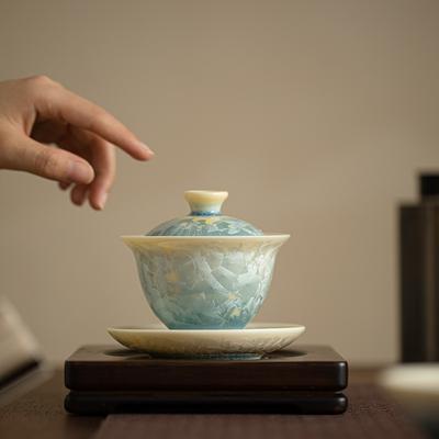 Керамическая чашка-крышка Санцай с хрустальной глазурью, набор для чайной церемонии Гунфу, термостойкая гайвань для китайской чайной церемонии, для домашнего использования, ручная работа, подарок