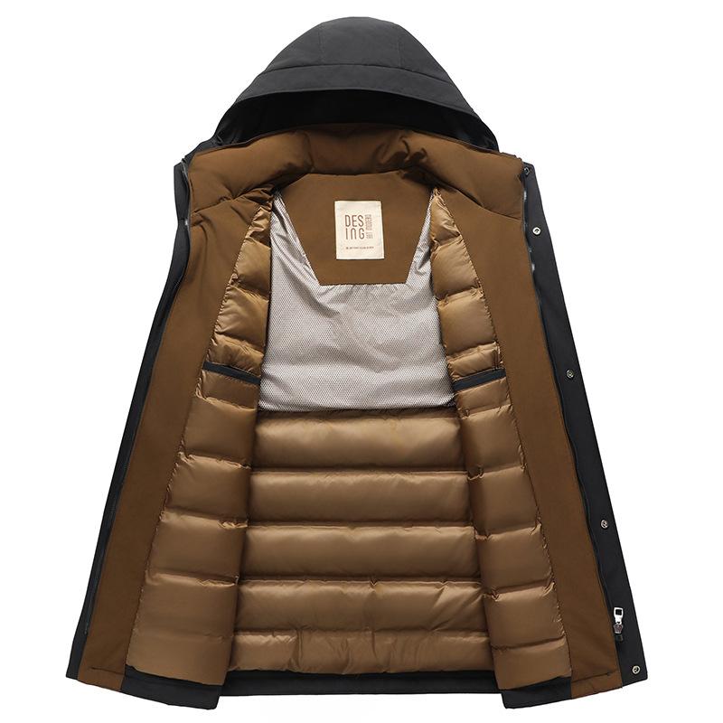 Outdoor Three-proof Hooded Jacket Winter New White Duck Down Men's Mid-length Down Jacket
