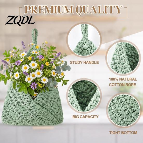 Versatile Woven Hanging Baskets 3PCS Cotton Rope Storage Basket, Wall-mounted Organizer Wall Mounted Basket Pouches, Boho Multi-functional Bag