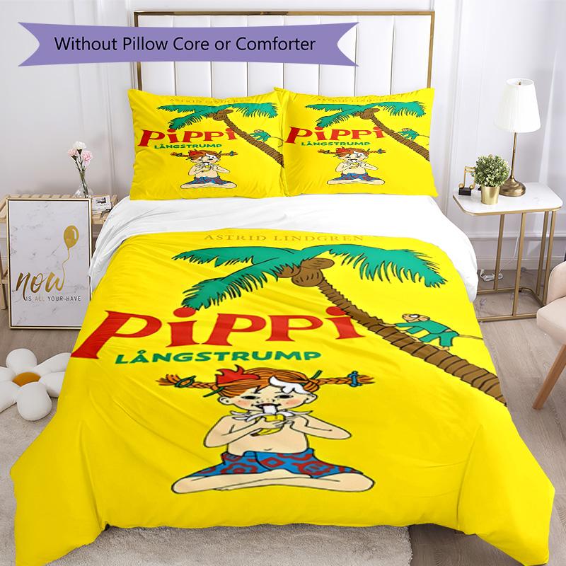 Pippi Girl Near House. Bedding Set,Breathable Duvet Cover with Pillowcases,Soft Bed Linen for Bedroom Home Decoration,Perfect Festival Birth