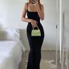 Fashion Women's Sling Sleeveless Sexy Solid Color Open Back Slim Fit Long Dress