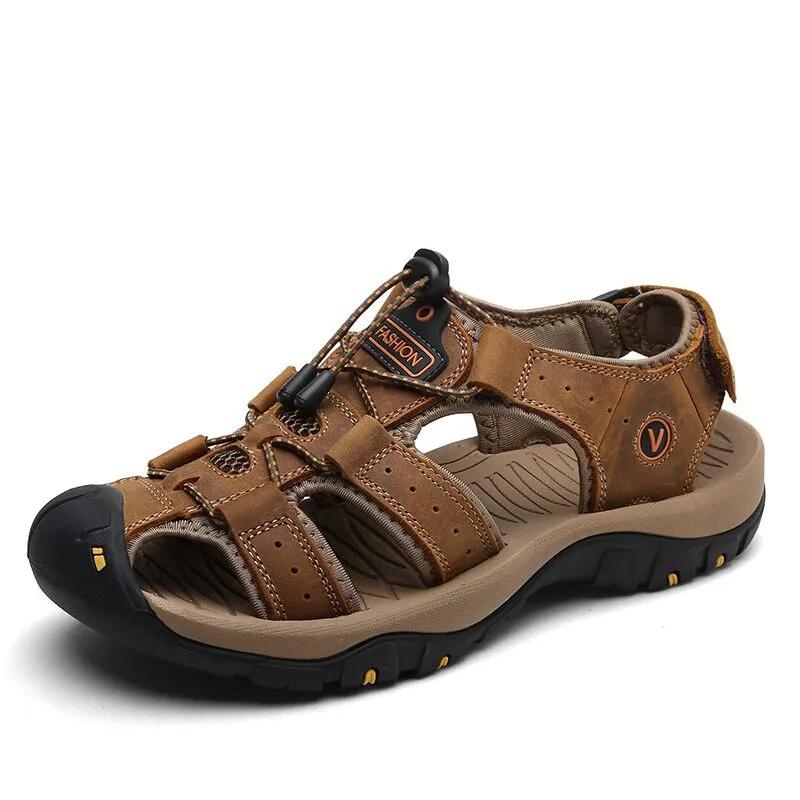 Nieuwe Lederen Mannen Schoenen Zomer Nieuwe Grote Omvang Sandalen Mannen Sandalen Fashion Sandalen Slippers Big Size 38-47