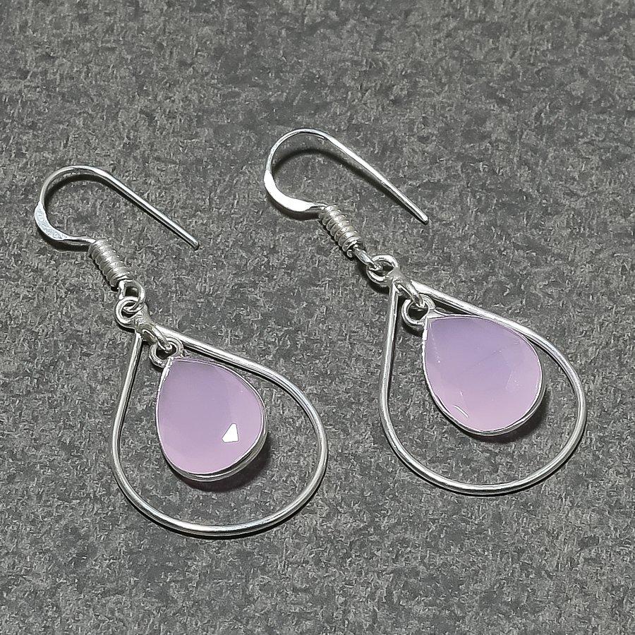 Rose Quartz Pear Shape Gemstone Bezel Earring Handmade Beautiful Jewelry 1.7"