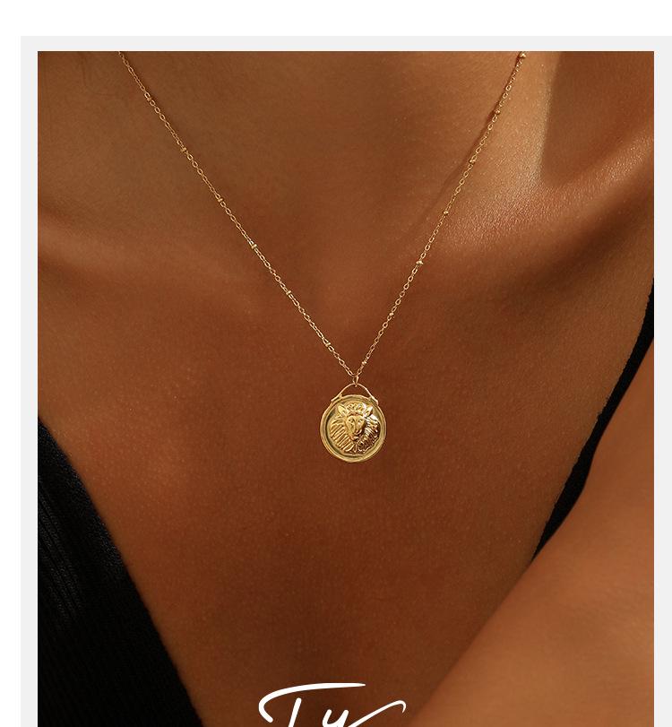 Ретро Ожерелье с Головой Льва и Набор Серег с 3D Текстурированными Монетами из Нержавеющей Стали