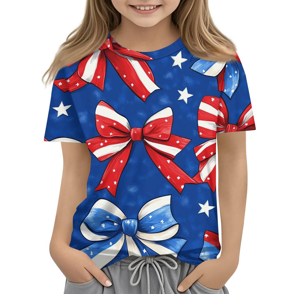 Детская модная повседневная футболка с коротким рукавом и принтом «День независимости» с круглым вырезом