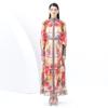 Весна Лето Женщины Ретро Принт Однобортный Плюс Размер Свободные Длинные Макси Платья Для Вечеринок С Поясом