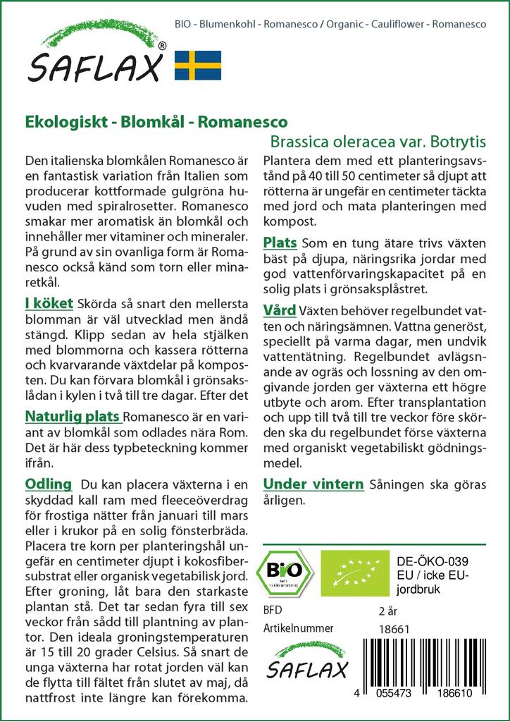 SAFLAX Garden in the Bag - Органический - Цветная капуста - Романеско - 50 семян - С субстратом в подходящем пакете - Brassica oleracea