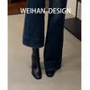 Blue Cabinet Version! Korean Version of High-heeled Square-headed Thin Boots, Short Boots, Women's Thick-heeled Retro Martin Boots, British Short Sing