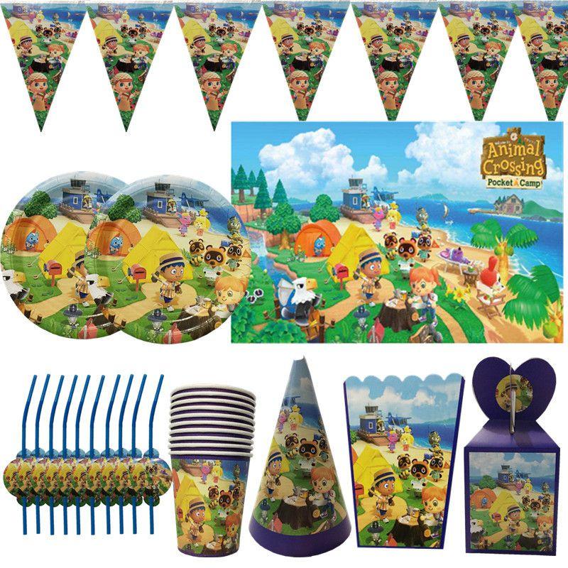 Birthday Crossing Animal Party Supplies Kids Decor Plate Tablecloth Hat Banner