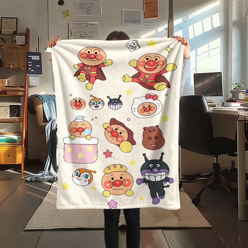 Anpanman Kawaii pattern Flannel Blanket, High quality Comfortable for All Seasons, Home Decor, Warmth and Comfort, Perfect for Gifts.