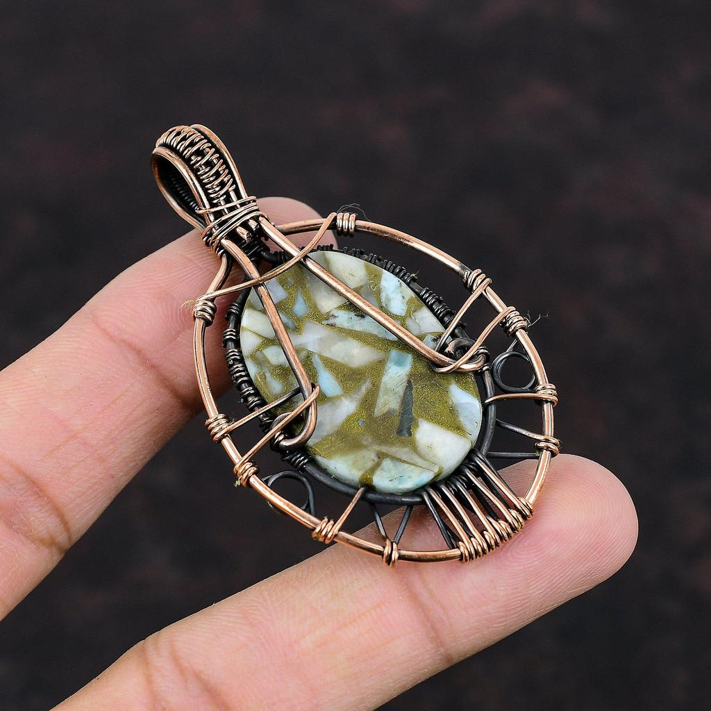 Древо жизни Медный ларимар Кулон Медная проволока Обернутая ювелирная подвеска ручной работы Высококачественные ювелирные изделия из драгоценных камней Подвески Медная проволока Обернутая ювелирная подвеска