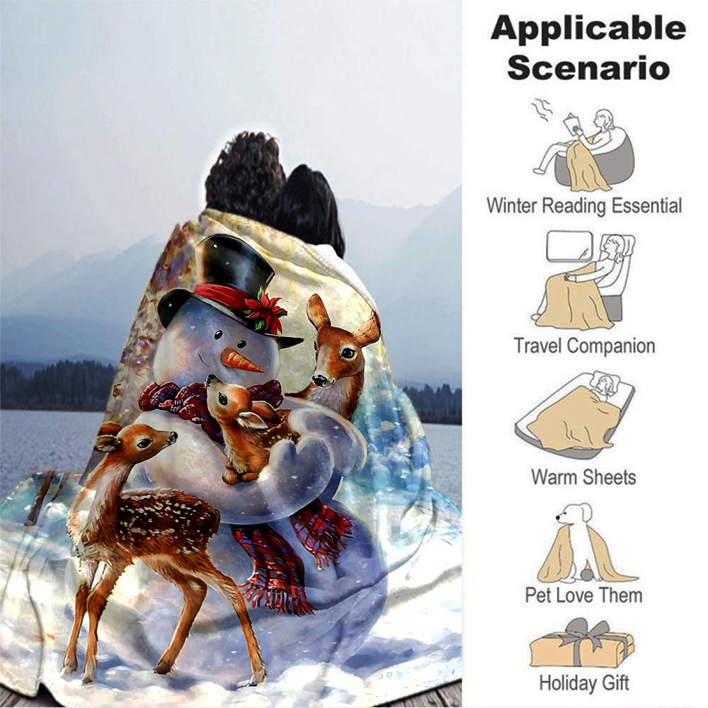 Snowman Deer Winter Scene Blanket Soft Throw Blanket For Home Bedroom Bed Sofa Travel Office Solid Christmas Blanket