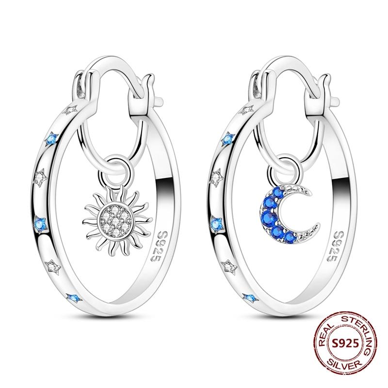 Серьги в виде совы из сияющего голубого циркония, серебряные серьги 925 пробы с дурным глазом для женщин, свадебные, помолвочные, планета, луна, звезда, циркониевые украшения