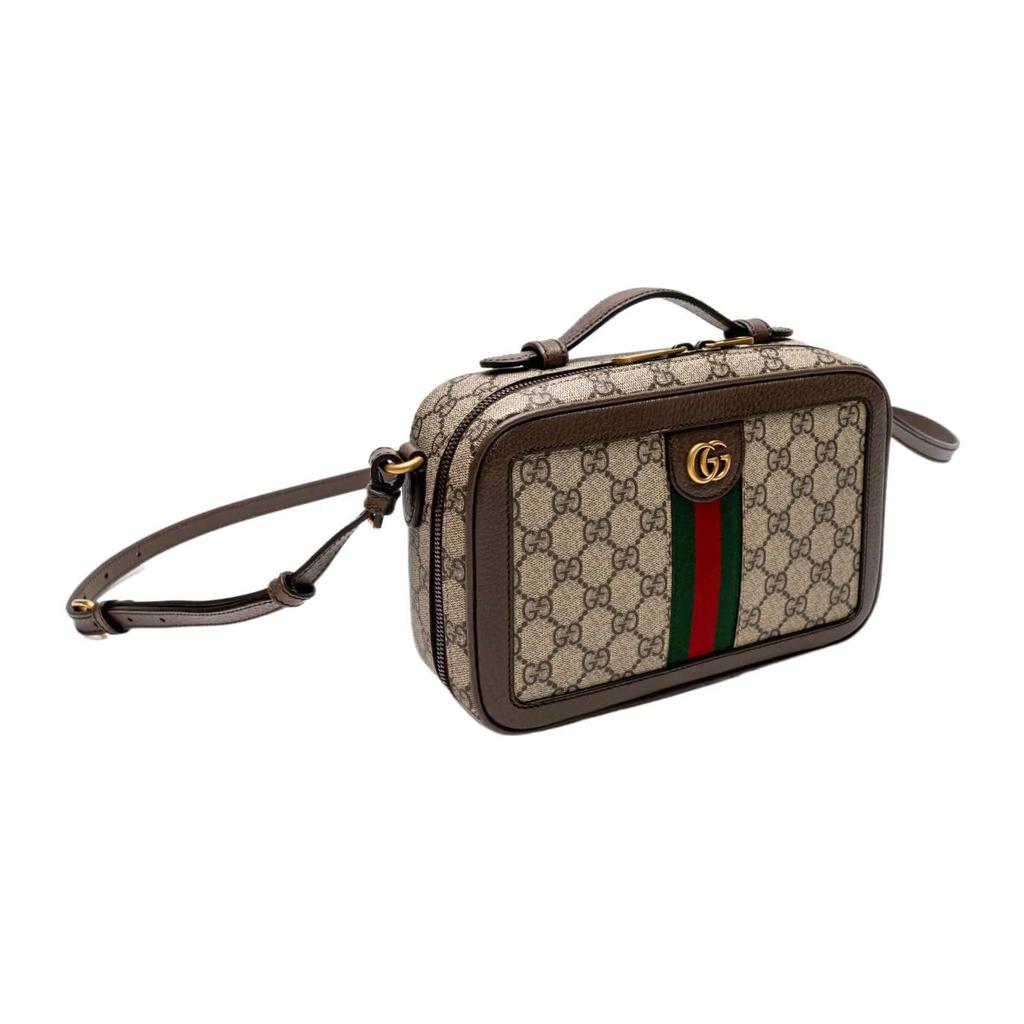 Gucci Ophidia GG Supreme Mini Crossbody Bag Brown Leather Red Green Web Gold Hardware Daily Commute 739392-96IWT-8745