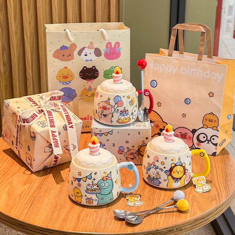 Креативная и милая мультяшная чашка для воды для пары, высококачественная керамическая кружка с крышкой, подарок на день рождения, сувенир