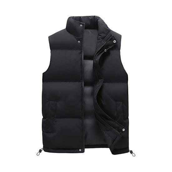 Мужской хлопковый жилет с воротником-стойкой, без рукавов, теплый эластичный подол, ветрозащитный жилет, однотонный, на молнии, с пуговицами, планкой, утолщенный жилет, пальто с карманами
