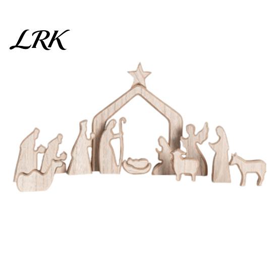 Indoor Nativity Figures Christmas Table Decorations, Wooden Scene Sculpture, Stable Baby Christian Ornaments Saint And Animal Figurines for