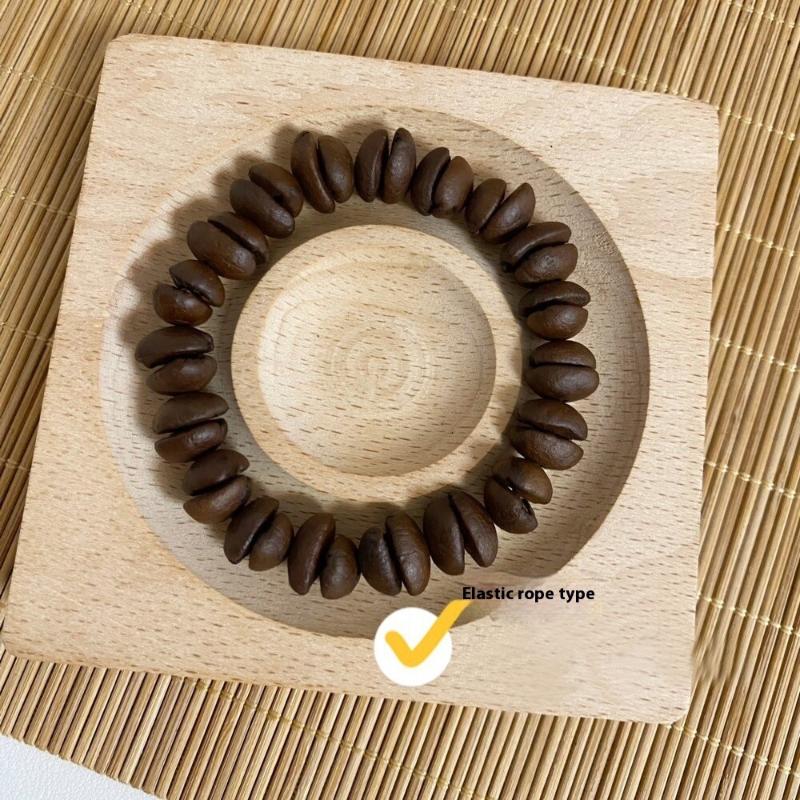 Handmade Natural Coffee Bean Bracelet Elastic Coconut Chip Wood Chip Hand Decoration Bracelet