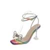 Fashion 2025 New Sexy Rhinestone Bowknot Women's Sandals Jelly Transparent High Heels Summer Ankle Buckle Strap Party Shoe