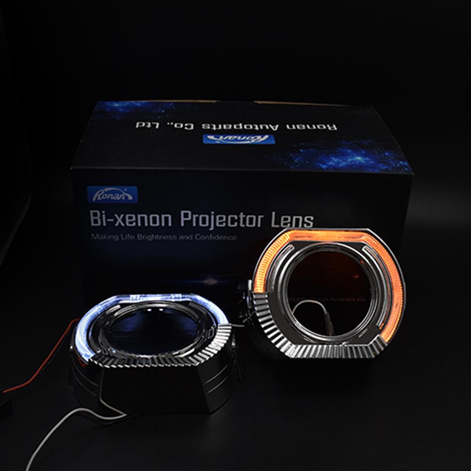 RONAN 2,5-дюймовые светодиодные ангельские глазки Дневные ходовые огни Поворотники Серебристые маски Накладки Совместимость 2,5-дюймовая линза проектора для Jetta BMS