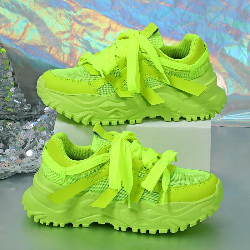Fashion Spring Green Platform Sneakers Thick Sole Shoes Women Breathable Chunky Sneakers Luxury Tennis Shoes 2025 Outdoors Walking Shoes